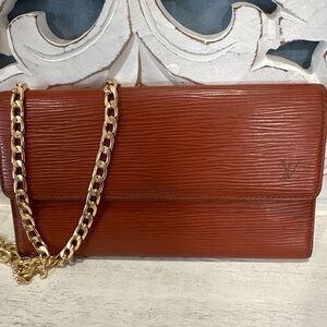 Louis Vuitton Epi Leather Cognac Brown Long Wallet Clutch